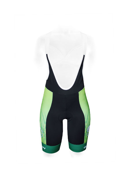 BIB SHORT GREEN WOMEN RECYCLED — custom bib shorts by Cindra Enterprises
